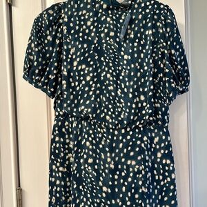 Mid-length Short Sleeve - Puff Ann Taylor Teal and White Pattern Dress